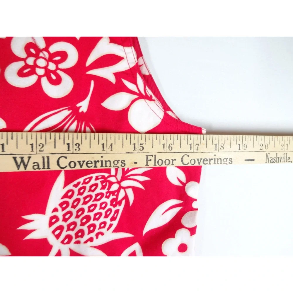 Y2K VTG Old Navy Mini Dress Women 10 Red Tropical Floral Pineapple Cotton Summer
